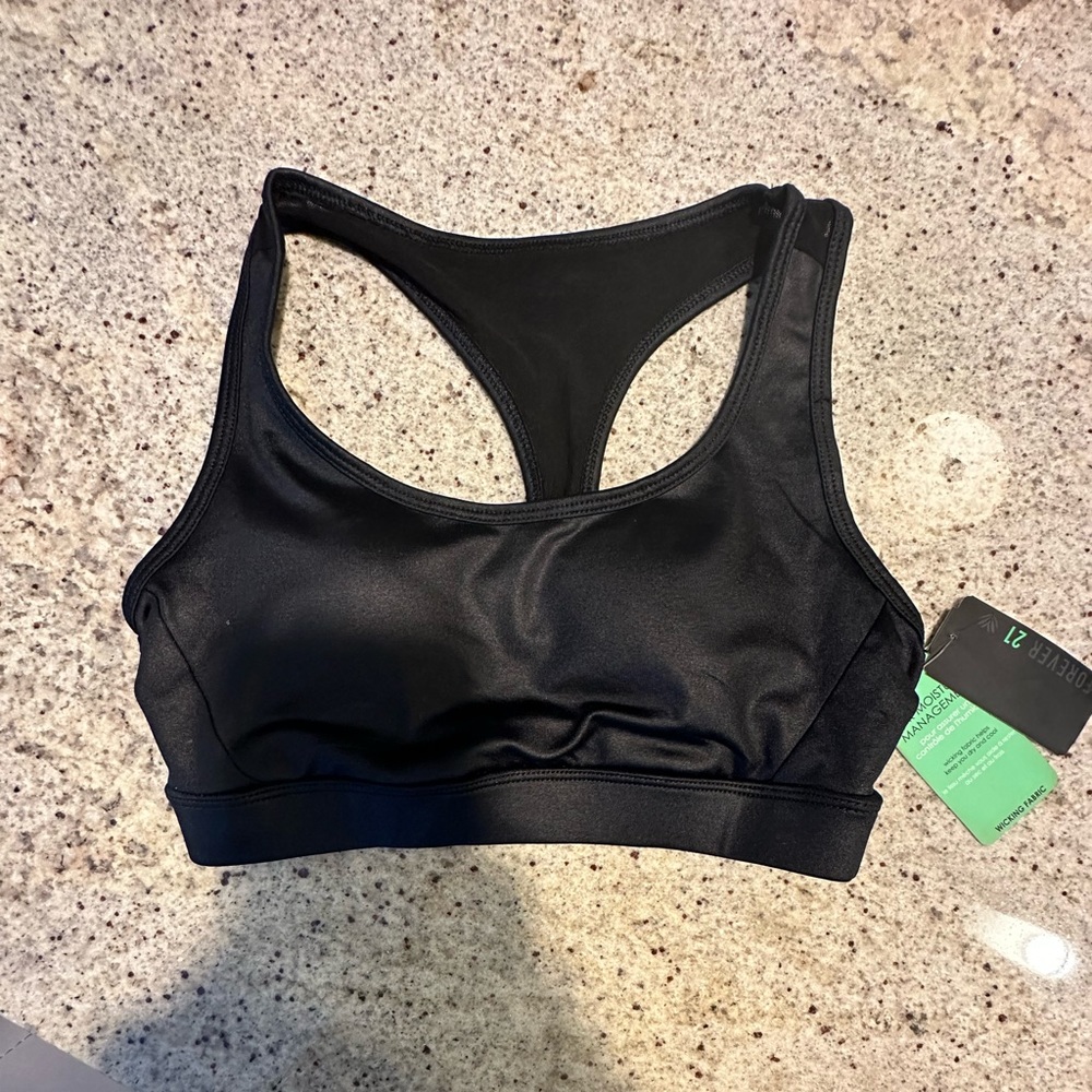 BRAND NEW Forever 21 Black Sports Bra with removable cups. Size XS